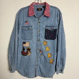 Route 66 Blue and Red Button Down Shirt with Western Flair